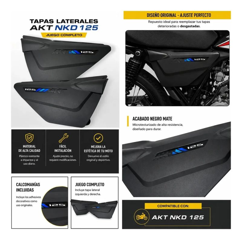 Tapas Laterales Akt Nkd 125 Juego Logo Grabado Negras
